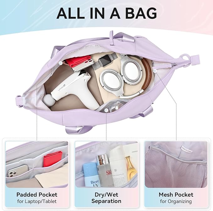 MAXTOP Women's Gym Yoga Duffle Bag with Shoe Pouch,Multi-Purpose Overnight Travel Bag for Gym,Work, Dance, Sports