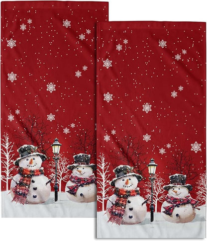 Christmas Snowman Red Dish Towels Winter Snow Bathroom Hand Towels 28.3x14 Inch Set of 2 Cute Snowman Snowflake Decorative Bath Towel for Kitchen Gym Spa Hotel
