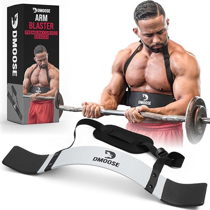 DMoose Fitness Arm Blaster for Biceps and Triceps - Heavy Duty Aluminum, Soft Neck Padding & Adjustable Straps - Bicep Curl Support for Isolation & Strength Training - Biceps Workout Equipment for Men
