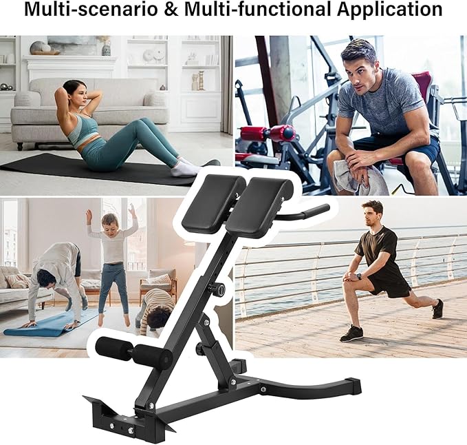 Roman Chair Hyperextension Bench, Hyperextension Bench for Strength Training Adjustable Back Extension Machine, Foldable Sit-Up Bench for Athletes, Core Work & Home Gym Workouts Fitness, 330 lbs Weight Capacity