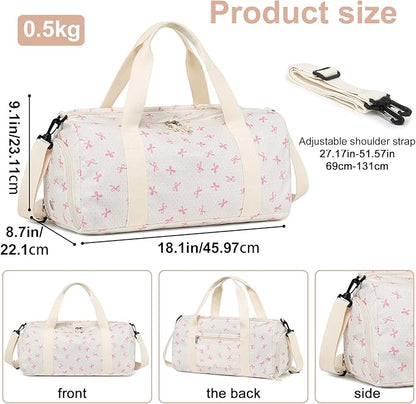 Gym Bag Sports Duffle Bag with Wet Pocket Weekender Overnight Bags with Waterproof Shoe Compartment for Girls Kids Women Dance Workout Travel Bags