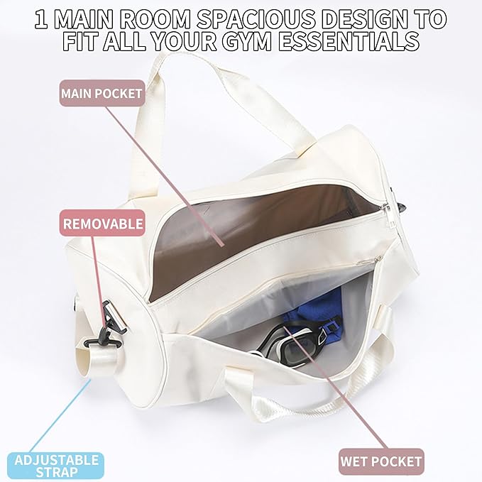 Small Gym Bag for Women Small Duffle Bag with Wet Compartment Sport Bags Gym Tote Bag for Workout Yoga Swimming Dance (Gray(wet pocket))