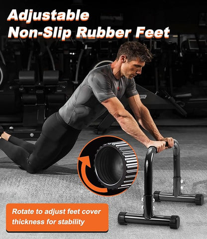 TABEKE Push Up Bar, 12" High Parallettes Bars & Dip Bar With Full-Cover Foam Handles, No Wobbling Calisthenics Equipment For Handstand, L-Sit, Gymnastics, Strength Training Home Gym