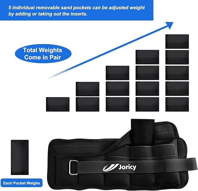 Adjustable Ankle Weights for Women Men 1/2/3/4/5/6/8/10/12/20 LBS 1 Pair Wrist Leg Arm Weights with Removable Weight Strength Training Weight for Walking Running Fitness Physical Therapy