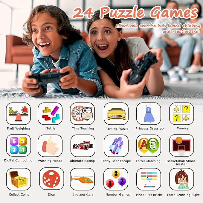 Kids Smart Game Watch with 24 Games HD Touch Screen Video Camera Music Player Pedometer Flashlight Alarm Clock 12/24 hr, Gifts for 5-12 Year Olds Boys Orange