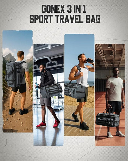 Gonex 45L Duffel Bag for Men, 3 in 1 Convertible Carry Gym Duffle with Shoe Compartment, Tactical Gear Loops, Water-Repellent Lining, Workout & Travel Bag (Gray)