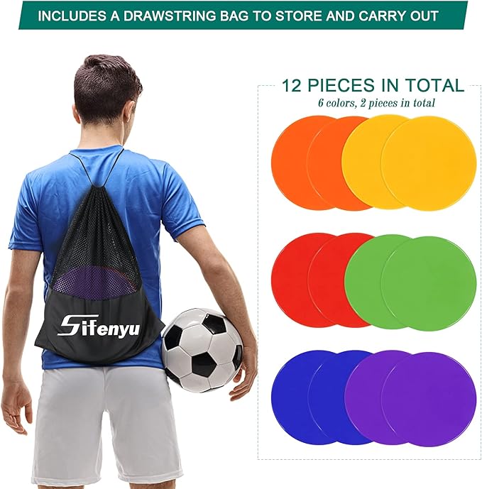 4Inch 9 Inch Poly Spot Markers for Gym Floor Poly Spots, 12/18/24/36 Pcs Round Non-Slip Rubber Floor Dots Agility Markers Flat Cones for Sports Soccer PE Training, Dance, Classroom Activities