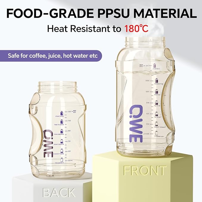 QWE Gym Large Water Bottle for women with lids and Straws&Handle,54oz,Heat-resisting,Reusable,PPSU BPA Free, Plastic Water Bottle Double drinking,leak proof, for Travel,Sport,Outdoors,camping(Purple)