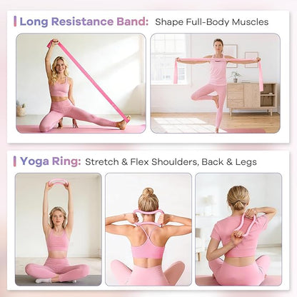 at Home Pilates Kit, 16PCS Workout Pilates Equipment for Women, Pilates Set with Pilates Ring and Ball Set, Resistance Bands, Pilates Essentials Kit for Women, Beginners at Gym, Outdoor