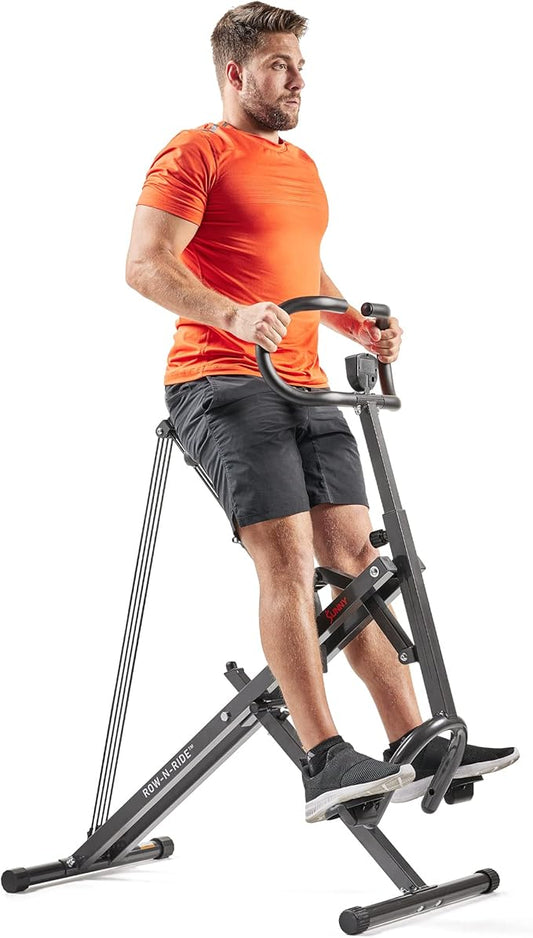Sunny Health & Fitness Row-N-Ride Squat Machines, Adjustable Resistance and Seating/Handle for Home Glutes Training, SunnyFit App Access Included, Optional 300LB Weight Capacity