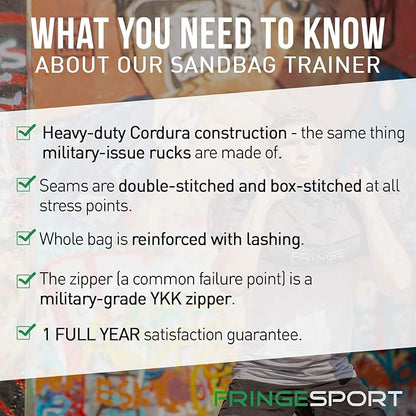 Heavy Duty Sandbag Trainer Shell by FringeSport/Weight Bag for Training, Conditioning, Crossfit WODs, Military Training, & Strength Training