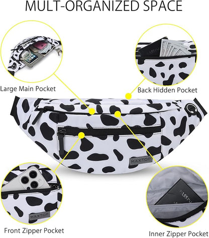MAXTOP Large Crossbody Fanny Pack with 4-Zipper Pockets,Gifts for Enjoy Sports Festival Workout Traveling Running Casual Hands-Free Wallets Waist Pack Phone Bag Carrying All Phones