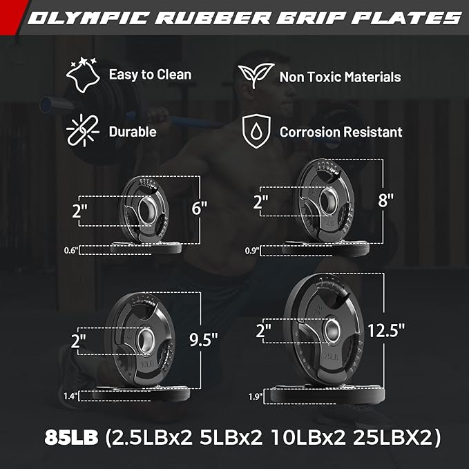 RitFit Barbell Weight Set - 4/6FT Olympic Barbell with Weight Plates (55-115LB Total) - Weightlifting Equipment for Squats, Curls, Deadlifts, Presses, Hip Thrusts