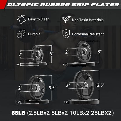 RitFit Barbell Weight Set - 4/6FT Olympic Barbell with Weight Plates (55-115LB Total) - Weightlifting Equipment for Squats, Curls, Deadlifts, Presses, Hip Thrusts