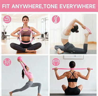 SAN LIKE Home Pilates Essentials Kit for Women, Pilates Equipment Ring and Ball Set, 12'' Magic Circle, Yoga Ball,8 Resistance Bands Premium Accessories Kits for Starter Toning Workouts at Home