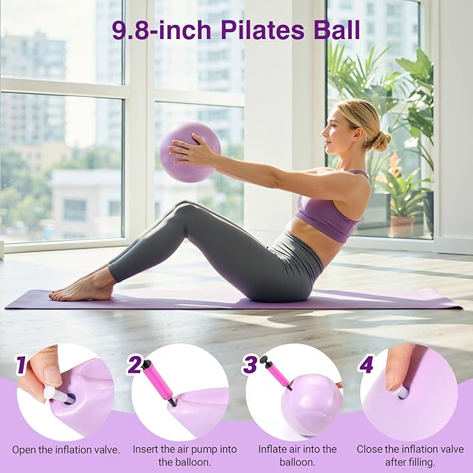 Rhino Valley Home Pilates Kit for Women, Pilates Equipment with 13'' Magic Circle, Mini Ball, 5 Resistance Bands, Bag & Guides, Beginner Home Workout Essentials Set for Full-Body Exercise