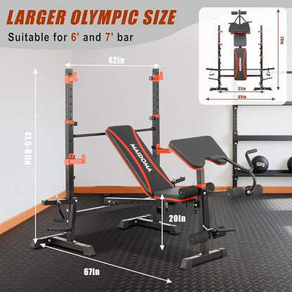 1500LB 8 IN 1 Weight Bench with Lat Pulldown and Leg Extension/Curl, Foldable Bench Press with Preacher Curl & Rack, Workout Benches with Safety Bar Catches for Home Gym(US Stock)