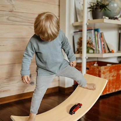 Gentle Monster Wobble Balance Board, Wooden Montessori Toy Rocker Board Natural Wood Kids Toddler Open Ended Learning Toy Yoga Curvy Board for Adult Office Classroom Christmas Gifts