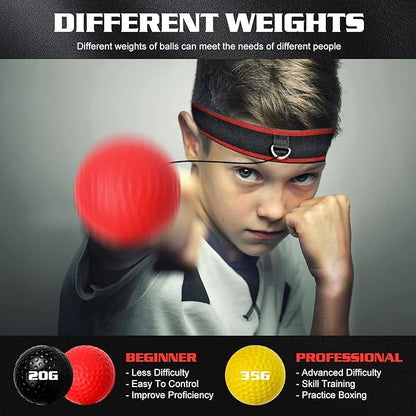 KTEBO® Boxing Reflex Ball Headband Set - Includes 4 Different Balls and 2 Adjustable Headbands for Beginner Proficiency Improvement, Great Boxing Equipment