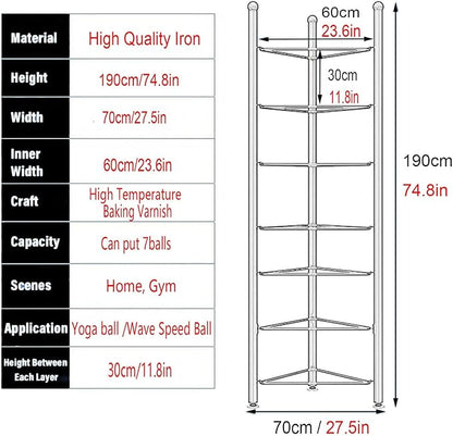 Balance Ball Half Rack, Iron Exercise Balls Holder for Home Gym, Floor Stand Balance Trainer Shelf