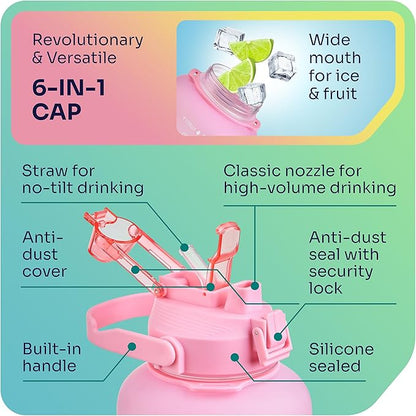 1 Gallon Water Bottle with 128 oz Capacity - Motivational Time Markers for Daily Hydration Goals - Leakproof BPA Free Tritan with Removable Straw