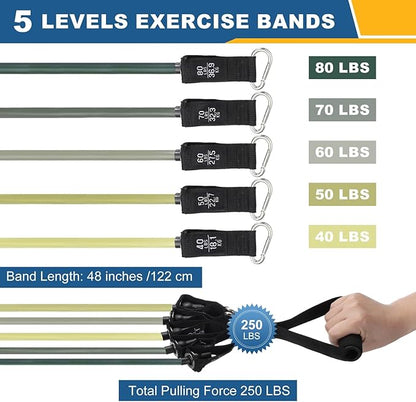 Resistance Bands Set, Exercise Bands for Working Out with Door Anchor/Handle/Ankle Strap/Pouch