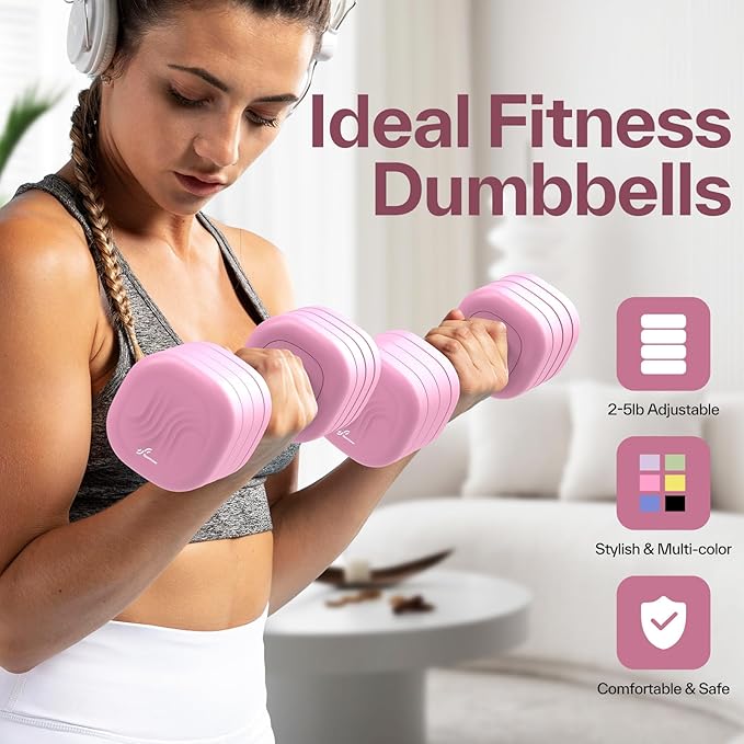 Adjustable Dumbbell Set of 2: Sportneer 4 in 1 Free Weights Dumbbells Set for Women, Hand Weights for Women at Home, Each 2lb 3lb 4lb 5lb Weights with Soft Rubber Handle for Home Gym Exercise Training