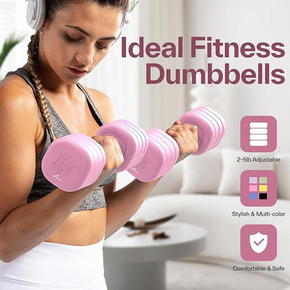 Adjustable Dumbbell Set of 2: Sportneer 4 in 1 Free Weights Dumbbells Set for Women, Hand Weights for Women at Home, Each 2lb 3lb 4lb 5lb Weights with Soft Rubber Handle for Home Gym Exercise Training