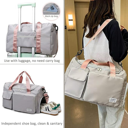 Travel Bag, Large Capacity Folding Travel Bag, Sports Gym Bag with Wet Pocket & Shoes Compartment, Foldable Travel Duffel Bag, Weekender Overnight Bag for Women and Man