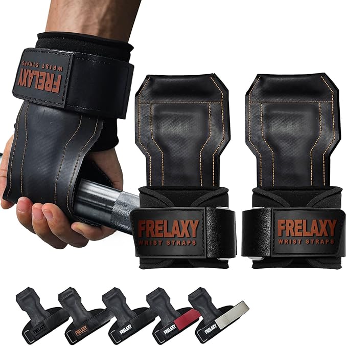 Frelaxy Lifting Wrist Straps, Rubber Weight Lifting Grips with Non-Slip Palm & Wrist Wraps Support for Deadlifts, Pull Ups, Rows, Heavy Powerlifting, Lat Pulldowns