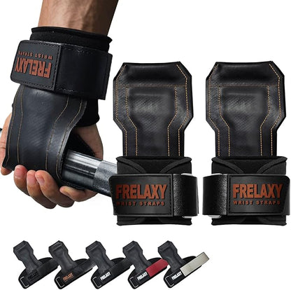 Frelaxy Lifting Wrist Straps, Rubber Weight Lifting Grips with Non-Slip Palm & Wrist Wraps Support for Deadlifts, Pull Ups, Rows, Heavy Powerlifting, Lat Pulldowns