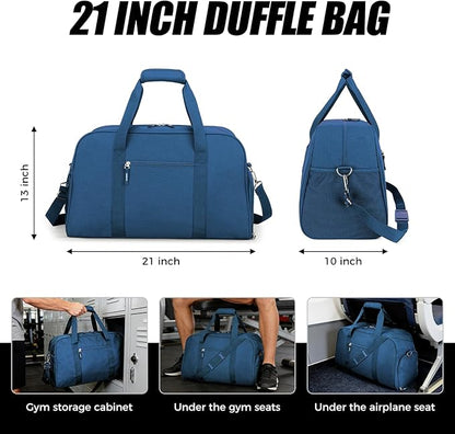 Searock 21 Inch Gym Bag with Shoe Compartment, Sports Duffle Bag for Travel, Carry On Duffel Bag, Weekender Overnight Bags for Men and Women Traveling, Navy Blue