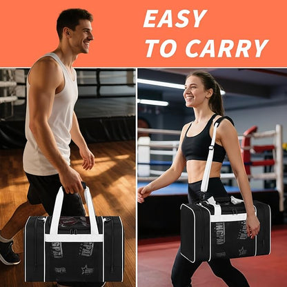 Boxing Gym Duffle Bag, Breathable Mesh Gym Bag for Boxing Gear | Wet Pocket, Privacy Pocket & Removable Shoulder Strap, Multipurpose Muay Thai, MMA, BJJ, Jiu Jitsu, Wrestling Workout Bag