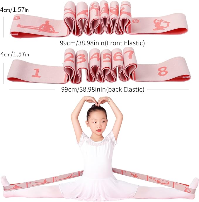 2 PCS Adjustable Extended Children's Stretching Straps with 8 Loops, Multi-Functional Elastic Stretch Bands for Gymnastics, Dance, Latin Training, Ballet, Exercise, Yoga