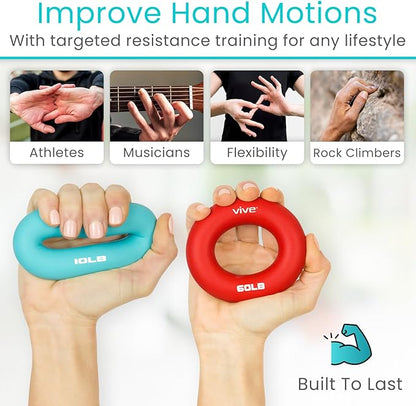Vive Hand Strengthener Grip Ring - Forearm Ring Hand Exercisers - Silicone Squeezer Gripper for Muscle Strengthening Training Tool - Arthritis Finger Physical Therapy PT Kit Trainer