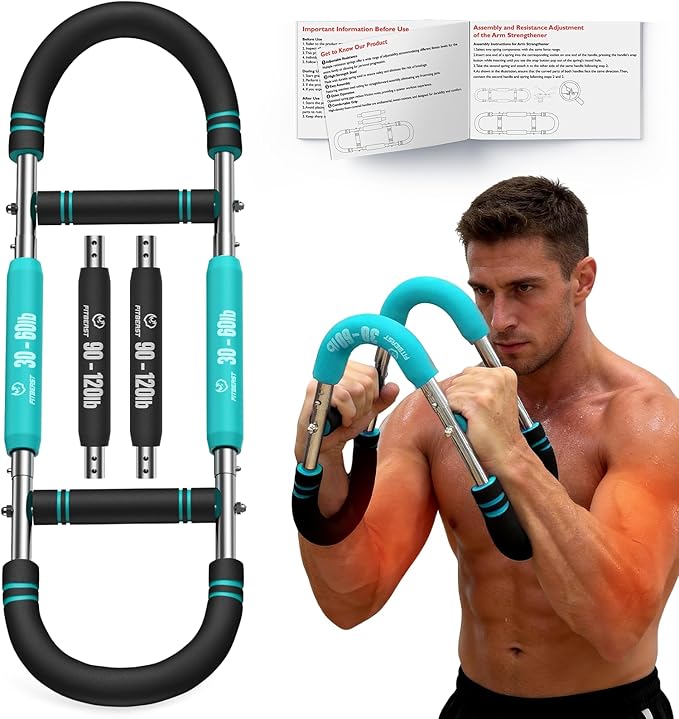 FitBeast Twister Arm Trainer, 4 Progressive Resistance Levels (30-120 lbs), 4-Spring Adjustable Arm & Chest Workout Equipment, Upper Body Strength Training Equipment for Home Gym