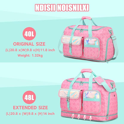 Women's Gym Bag Travel Duffel 40L Expandable 8L with Shoe Compartment Wet Pocket for Yoga Fitness Overnight Weekender Black, Pink