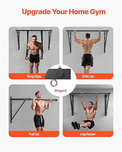VEVOR Pull Up Bar, Multi-Grip Wall Mounted Pull Ups, 50 in Width Multifunctional Chin Up Training Station, Heavy Duty Steel Upper Body Workout Bars with Hangers, 440 lbs Weight Capacity, for Home Gym