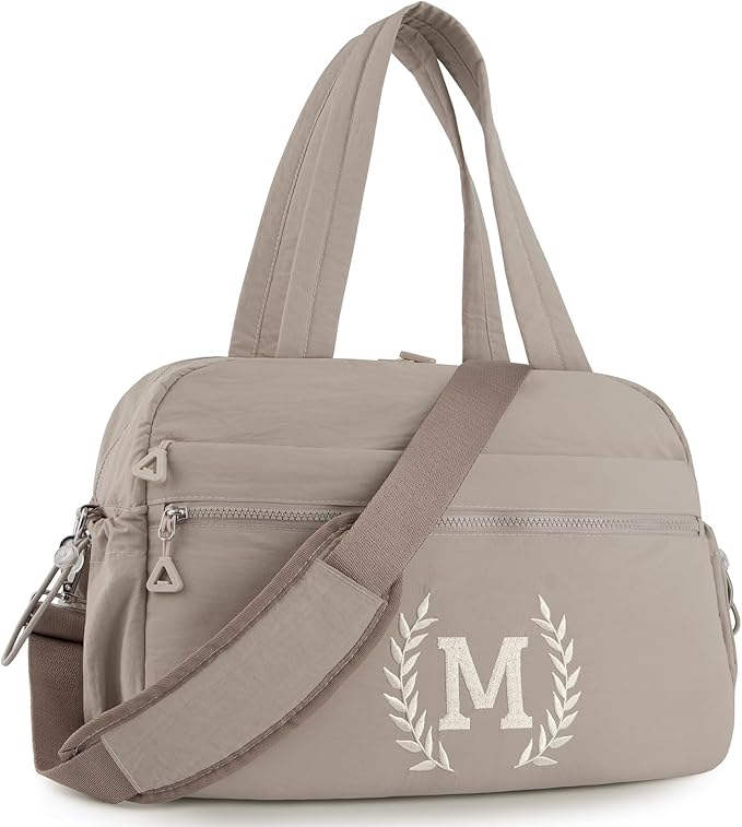Gym Duffle Bag for Women – Embroidered Custom Initial Sports Bag for Men – Personalized Travel & Workout Duffel with Luggage Sleeve – Thoughtful Gift for Mom, Girl, Daughter, Mother (Camel, M)