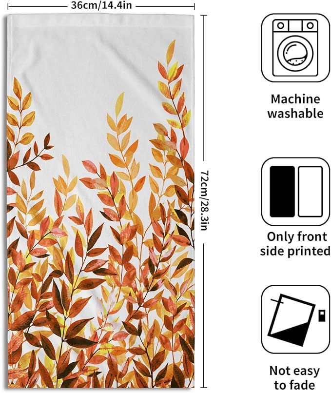 Orange Eucalyptus Hand Towels Pack of 2 Fall Leaves Face Towel Rustic Botanical Plant Decorative Super Soft Kitchen Towels for Bathroom Home Hotel Gym