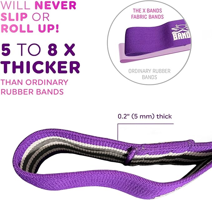 The X Bands Exercise Resistance Bands - Non-Slip Extra Thick Fabric Hip Loop Booty Bands - 20, 30, 40, 50 lb - Fitness Workout for Legs, Butt Training, Stretching, Yoga