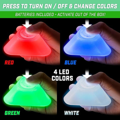 GoSports Modern Light Up Cones - Cycle Between 4 LED Colors for Sports, Traffic Safety, and Glow in The Dark Games - 6 Pack
