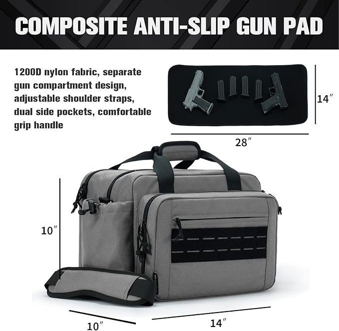 VEAGIA Range Bag,Pistol Case,Gun Range Bags For Handguns And Ammo Pouch 2 Pistols Soft Carrying Shooting Bag