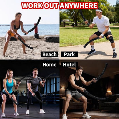 Ropeless Battle Ropes, Cordless Weighted Workout Ropes with Flexible Design, Low Impact Portable No Noise Fitness Equipment for Apartment Home Gym, Arm Training HIIT Cardio for Men & Women