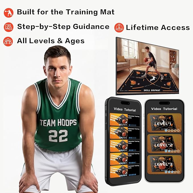 Portable Basketball Footwork Training Mat, Agility Footstep Training Mat, Basketball Pads for Training All Levels, Non-Slip Silent Equipment for All Ages to Improve Speed, Strength and Coordination