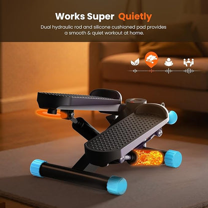 Sweetcrispy Mini Stair Steppers with Resistance Bands for Exercise at Home, Portable Exercise Twist Stepper Machine for Full Body Workout, 300LBS Capacity
