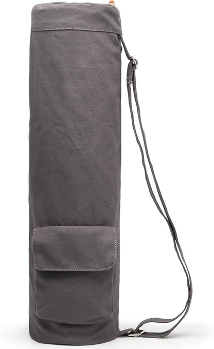 Canvas Yoga Mat Bag with Adjustable Strap & Pockets, Full-Zip Travel Gym Tote for Women & Men, Fits 1/4" & 1/3" Thick Mats, Lightweight Carrier for Yoga, Studio, Workout, Outdoor Use