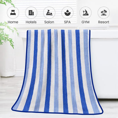 JML Bath Towels Set, Large Microfiber Bath Towel for Body, 2 Pack, 30" x 60", Oversized, Soft, Super Absorbent,Fast Drying, Perfect for Shower, Sauna, Gym, Sports, Fitness, Yoga, Cabana Stripe Blue
