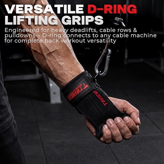 Wrist Straps for Weightlifting With D Ring,Double Layer Leather Wrist Strap For Deadlift And Powerlifting, Adjustable Neoprene Padded Gym Workout Lifting Hooks