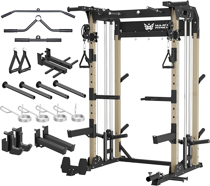 MAJOR FITNESS F22 Power Rack, 1600lbs All-in-One Squat Rack with Dual Pulley System, Heavy-Duty Steel Frame, Attachments & Storage for Home Gym Strength Training